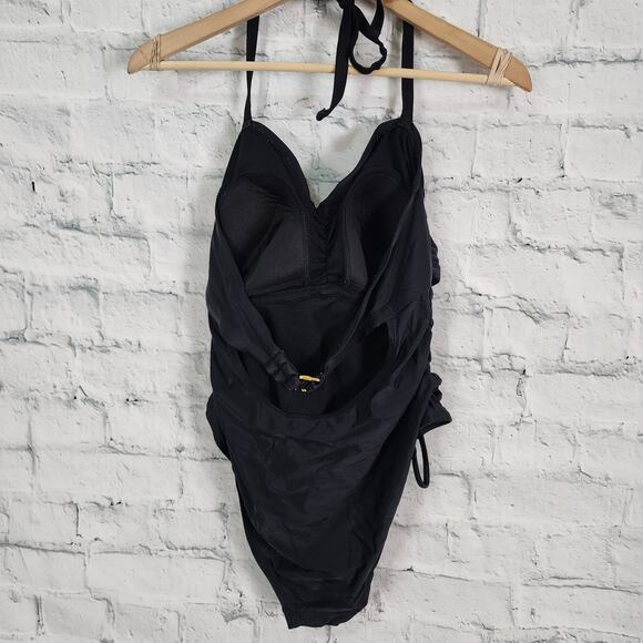 Ava Viv one piece swimsuit Sz 18W Black halter side adjustable string A41 - Picture 2 of 2